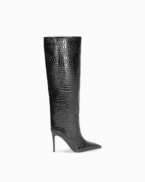 Bota negra efecto cocodrilo tac&oacute;n 10 cm, BLACK