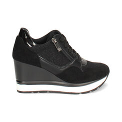 Zapatillas deportivas negras en microfibra con tacón de 8,5 cm, Primadonna, 262811633MFNERO035, 001 preview