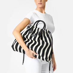 Sac à main femme noir ivoire en toile, Primadonna, 25F500906CANEPAUNI, 002a