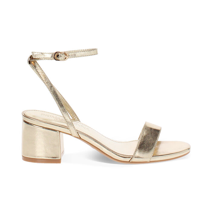Sandalia con tacón de mujer dorada media, Primadonna, 252770392LMOROG035