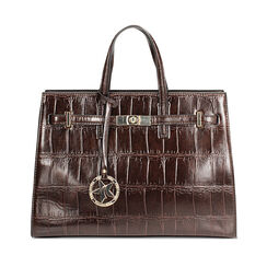 Sac à main en matériau effet coco brun foncé, Primadonna, 265731833CCMOROUNI, 001a