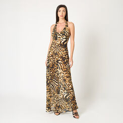 Vestido de mujer negro oro en tela, Primadonna, 25C924305TSNEORM, 002a
