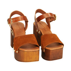 Sandali platform cognac in camscio, 9 cm, Primadonna, 214387854CMCOGN036, 002 preview