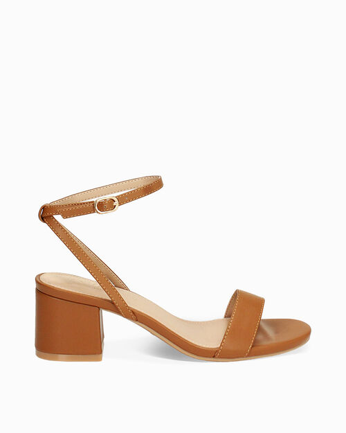 Sandalia con tac&oacute;n de mujer cognac media, COGNAC