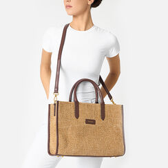 Sac à main femme beige en raphia, Primadonna, 25D585251RFBEIGUNI, 002a