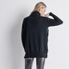Maglione maxi nero con frange, Primadonna, 22U535933TSNEROUNI, 002 preview