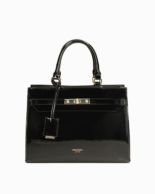 Bolso de mano negro charol con bandolera removible, BLACK