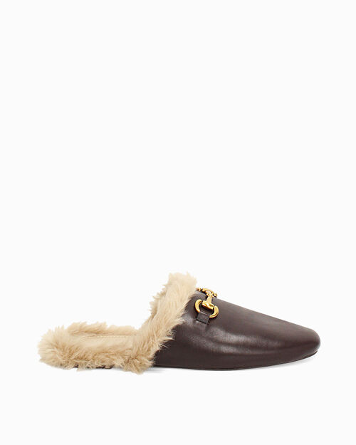 Dark brown mule with gold detail, DK BROWN
