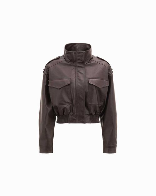 Cazadora marr&oacute;n oscuro con cremallera oculta, DK BROWN