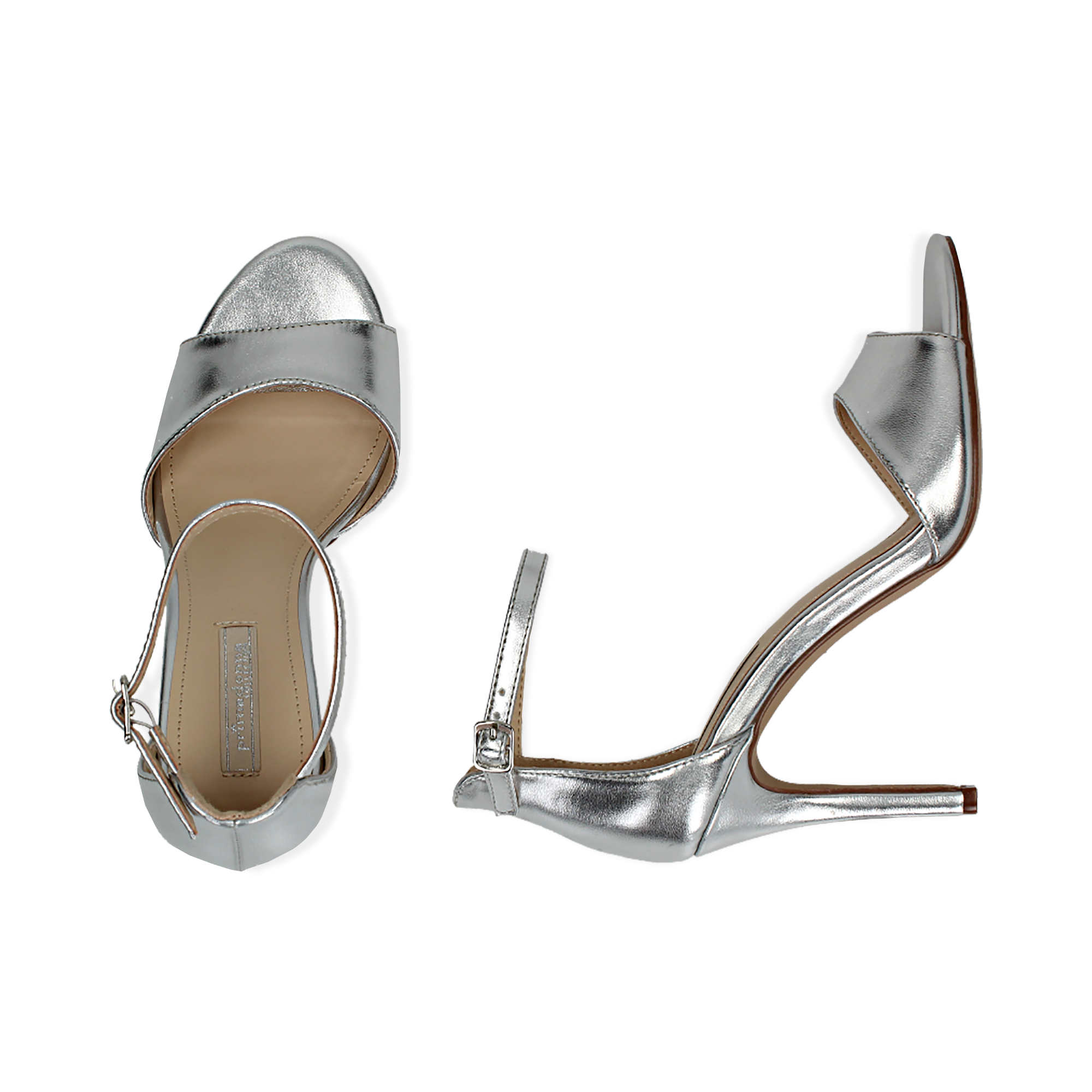 Sandali argento in eco-pelle laminata, tacco 9,5 cm | Primadonna Collection