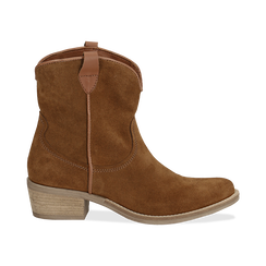 Camperos marroni in vero camoscio, tacco 4,5 cm,