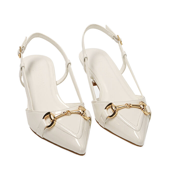 Decollete donna slingback bianche in vernice tacco 4 cm Primadonna Collection