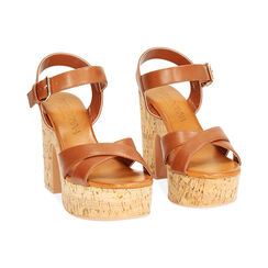 Sandalo donna con plateau in sughero cognac, Primadonna, 254934301EPCOGN035, 003 preview