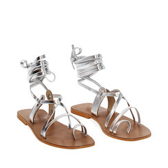 Sandali con lacci in pelle argento, Primadonna, 236704151PEARGE035, 002a