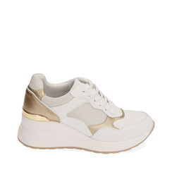 Sneakers bianche, zeppa 6 cm, 212850909EPBIAN036, 001a