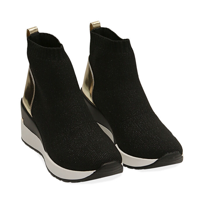 Slip-on nere in tessuto, zeppa 6,5 cm | Primadonna Collection