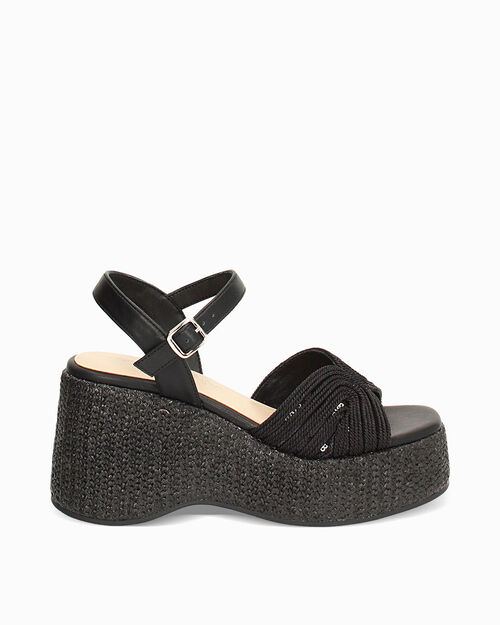 WOMEN SHOES WEDGE RAFIA NERO, 