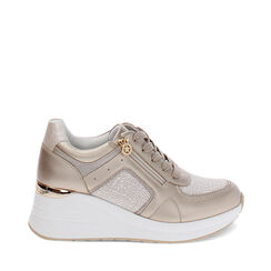 Sneakers oro con tacco 6,5 cm, Scarpe, 272825016LMOROG035, 001a