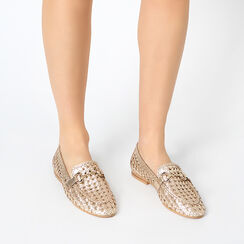 Mocassino rosa-oro in pelle intrecciata, Primadonna, 251427020PIRAOR036, 002a