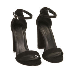 Sandales noires en microfibre, talon 10,5 cm , Fin de Collection, 192706086MFNERO037, 002a