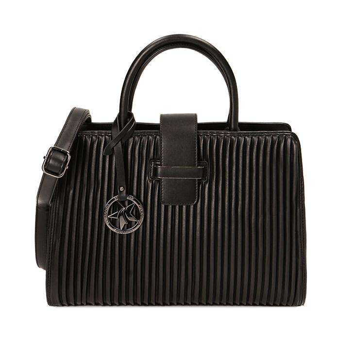 Borsa a mano nera plissé, Primadonna, 22D909548EPNEROUNI
