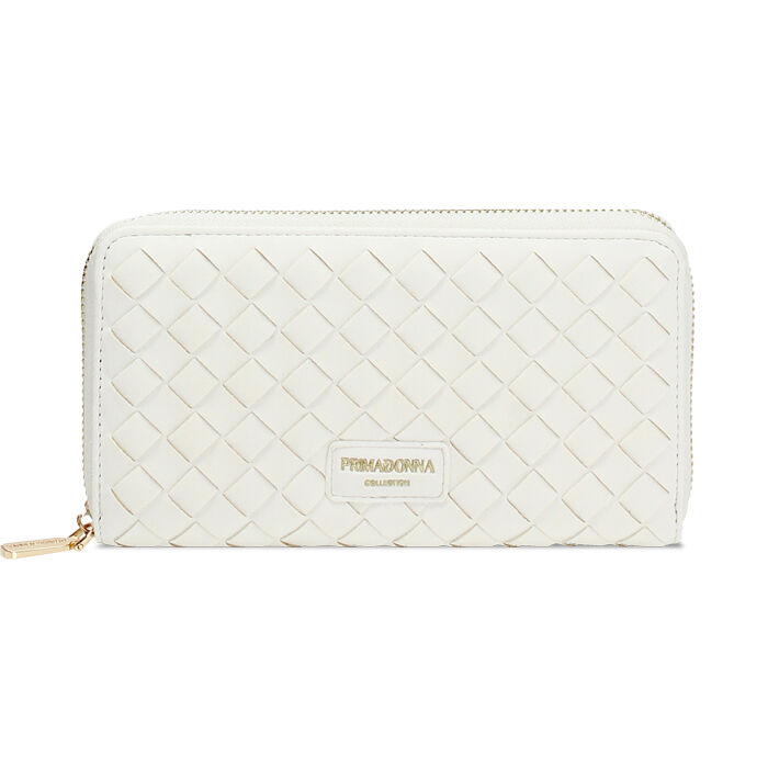 Portefeuille femme blanc tressé, Primadonna, 255700503EIBIANUNI