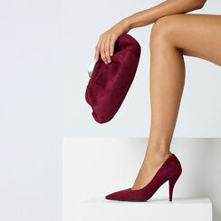 Clutch bordeaux in microfibra con chiusura color oro, Primadonna, 265126345MFBORDUNI, 002a