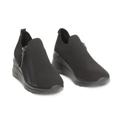 Slip on nere in tessuti con plateau di 7 cm, Primadonna, 262850901TSNERO036, 003 preview