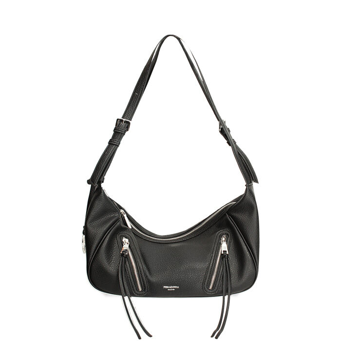 Borsa a spalla nera con tre cerniere, Primadonna, 265700570EPNEROUNI