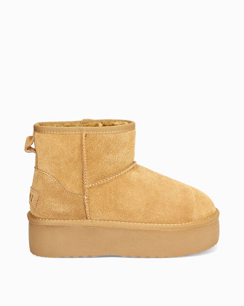 Bottines d'hiver camel en daim talon 4,5 cm, CAMEL