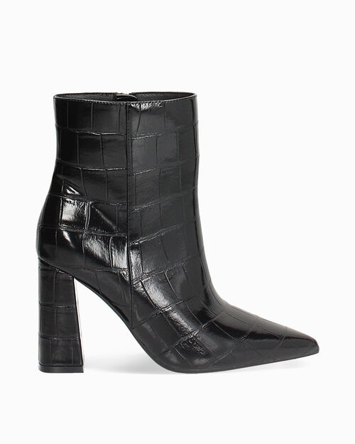 Black croc-Effect ankle boots, BLACK