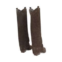 Bottes en daim brun foncé avec talon de 7,2 cm, Primadonna, 26B800516CMMORO037, 004 preview
