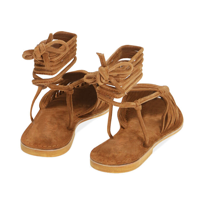Sandali donna lace up cognac in camoscio Primadonna Collection