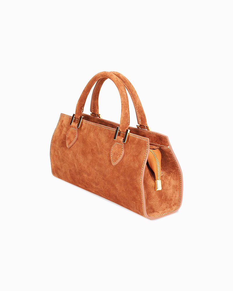 Borsa a mano donna cognac allungata in camoscio image number null