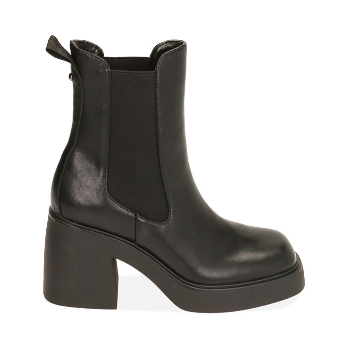 Chelsea boots platform neri, tacco 8,5 cm , Primadonna, 20L420023EPNERO035