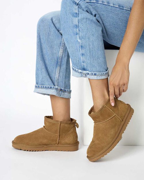 Bottines en daim camel &agrave; talon bas pour femme, CAMEL