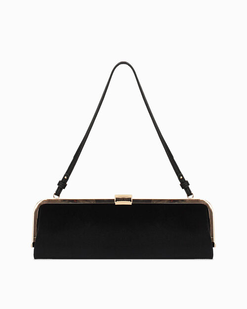 Pochette nera in velluto con tracolla removibile, BLACK