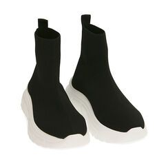 Slip-on nere in tessuto, zeppa 5 cm , Primadonna, 202835531TSNERO036, 002a