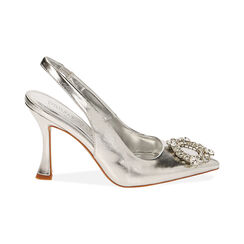 Décolleté slingback gioiello argento, tacco 9,5 cm, Primadonna, 212126328LMARGE035, 001 preview