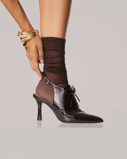 D&eacute;collet&eacute; slingback marr&oacute;n oscuro con tac&oacute;n de aguja, DK BROWN