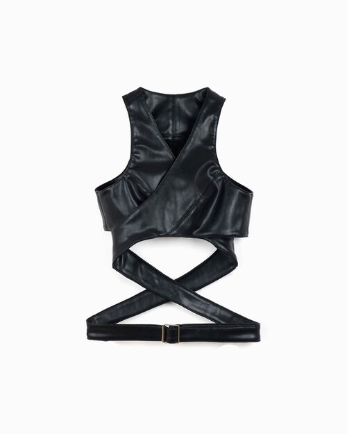 Chaleco elegante negro en material sint&eacute;tico, BLACK