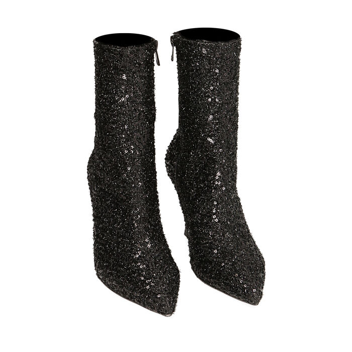 Stivaletti neri glitter, tacco cm