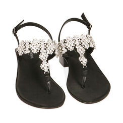 Sandali infradito neri in raso, tacco 3,5 cm, Primadonna, 214928802RSNERO036, 002a