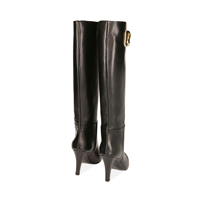 Bottines noires pour femme en cuir, talon de 8,5 cm Collection
