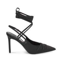 Décolleté slingback donna nere con lacci, tacco 9,5 cm, Primadonna, 252156420LYNERO035, 001 preview