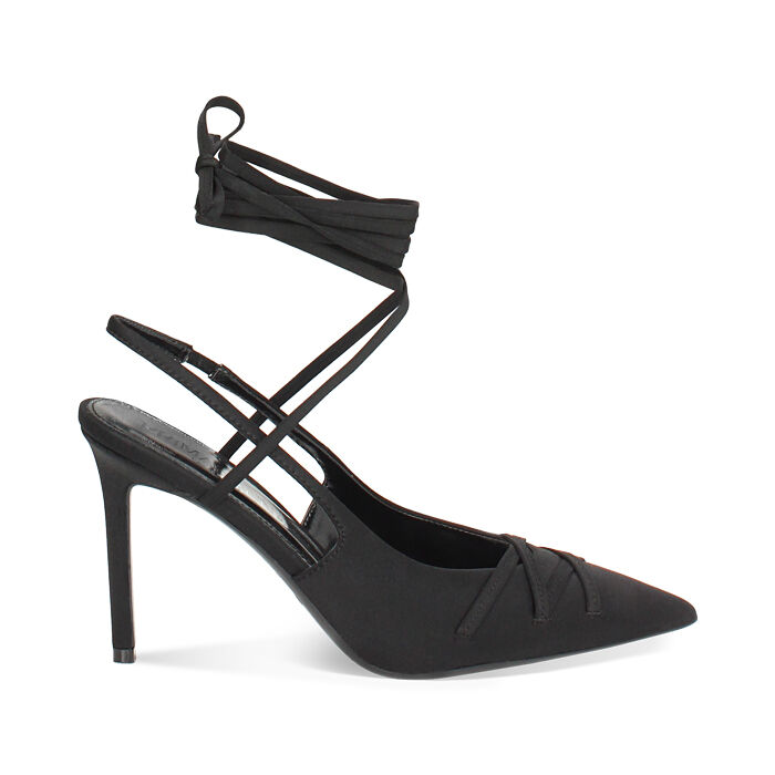 Décolleté slingback donna nere con lacci, tacco 9,5 cm, Primadonna, 252156420LYNERO035