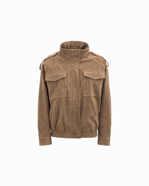 Giubbino beige con colletto alto, BEIGE