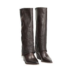 Stivali texani in vera pelle testa di moro con zip laterale ottone, Primadonna, 268038003PAMORO036, 002 preview