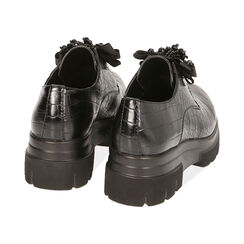 Chaussures à lacets noires imprimé croco, semelle compensée 5 cm , Soldés, 180685981CCNERO036, 004 preview