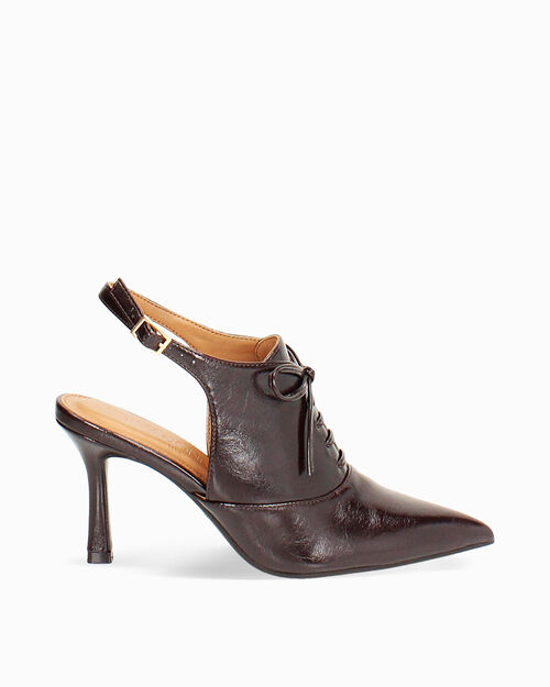 D&eacute;collet&eacute; slingback marr&oacute;n oscuro con tac&oacute;n de aguja, DK BROWN